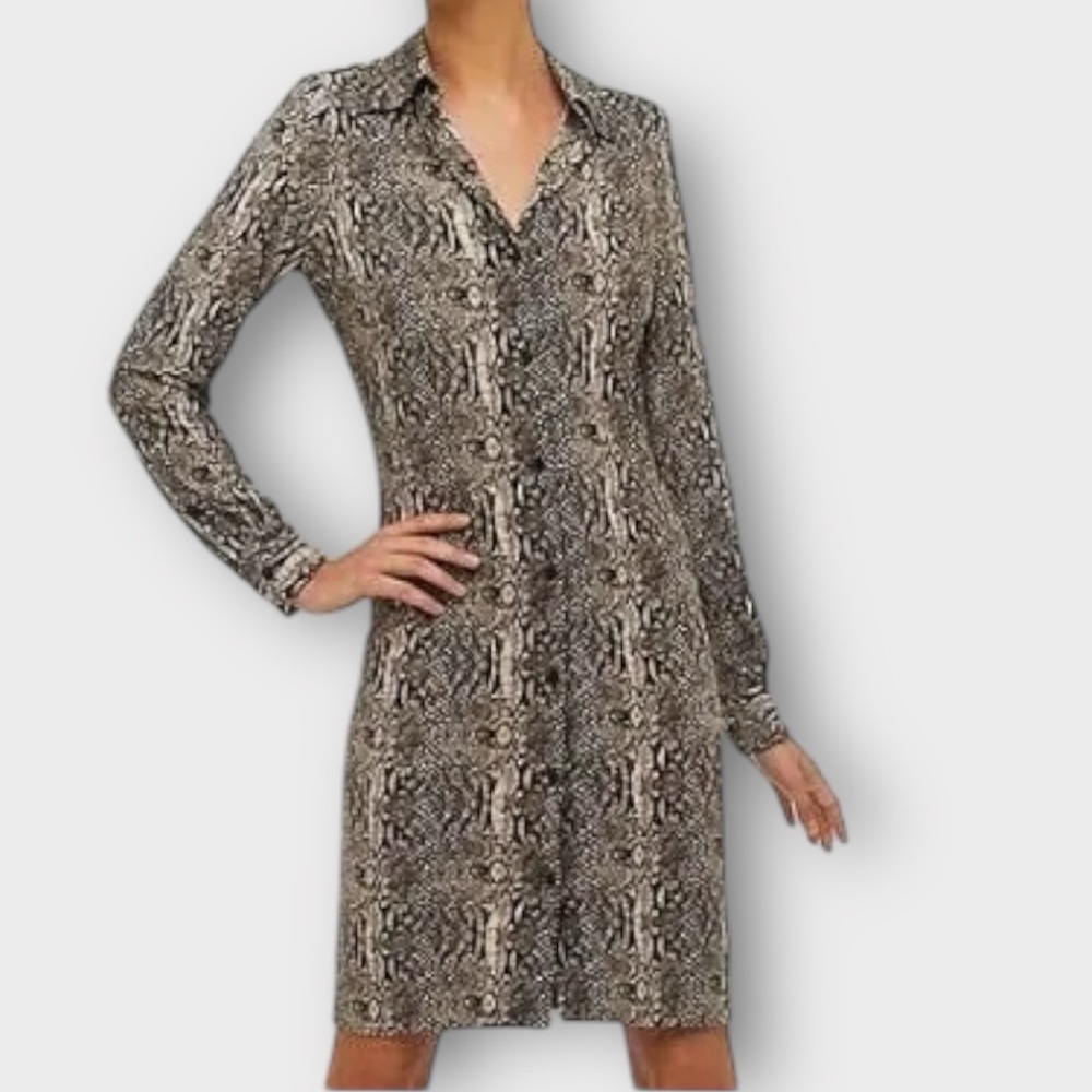 Norma Kamali Women’s Dress Large Jersey Shirtdress Animal Print Designer